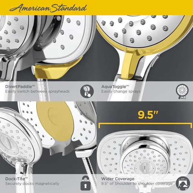 Alt view image 6 of 7 - American Standard 9038254.002 Spectra Plus Duo 4-Function 2-in-1 Handheld and Fixed Shower Head 1.8 GPM, Polished Chrome