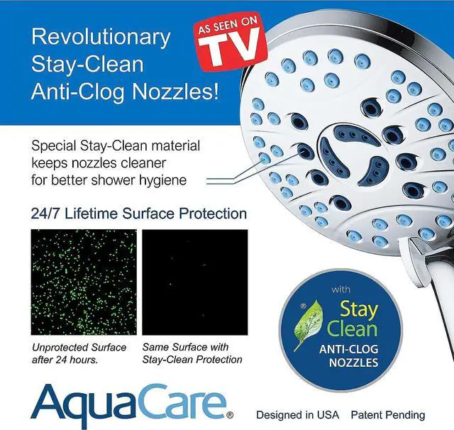 Alt view image 5 of 7 - Hotel Spa AquaCare As-Seen-On-TV High Pressure 48-setting Rain & Handheld 3-way Shower Head Combo - Anti-clog Nozzles/Tub, Tile & Pet Power Wash/Extra Long 6 ft. Hose/All Chrome Finish