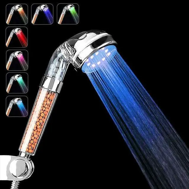 Alt view image 2 of 7 - LED Shower Head with Hose and Shower Arm Bracket, High-Pressure Filter Handheld Shower for Repair Dry Skin and Hair Loss - 7 Colors Change Cyclically