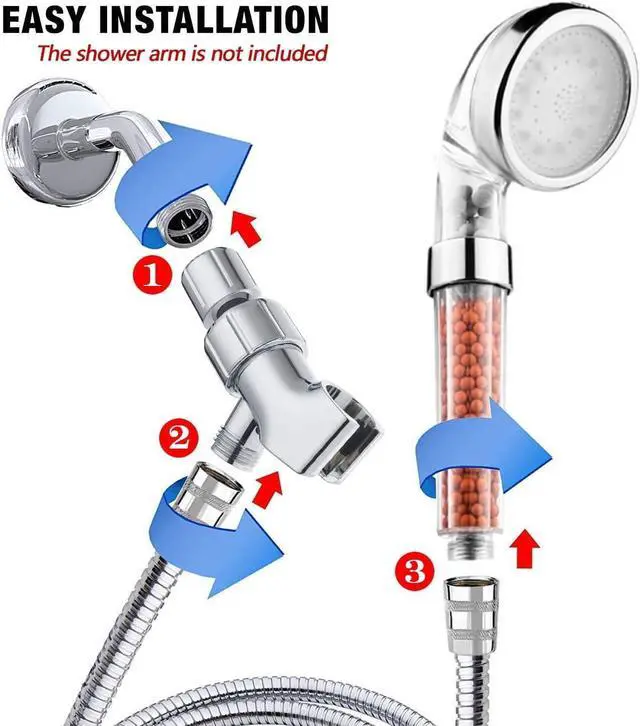 Alt view image 4 of 7 - LED Shower Head with Hose and Shower Arm Bracket, High-Pressure Filter Handheld Shower for Repair Dry Skin and Hair Loss - 7 Colors Change Cyclically