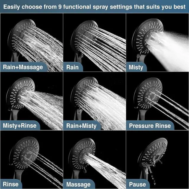 Alt view image 3 of 7 - BRIGHT SHOWERS 9 Spray Settings Shower Head with Handheld High Pressure Oil-Rubbed Bronze Hand Held Showerhead with 60 Inch Stainless Steel Hose and Adjustable Overhead Bracket