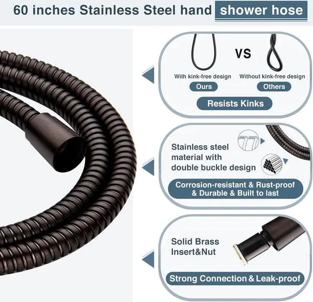 Alt view image 7 of 7 - BRIGHT SHOWERS 9 Spray Settings Shower Head with Handheld High Pressure Oil-Rubbed Bronze Hand Held Showerhead with 60 Inch Stainless Steel Hose and Adjustable Overhead Bracket