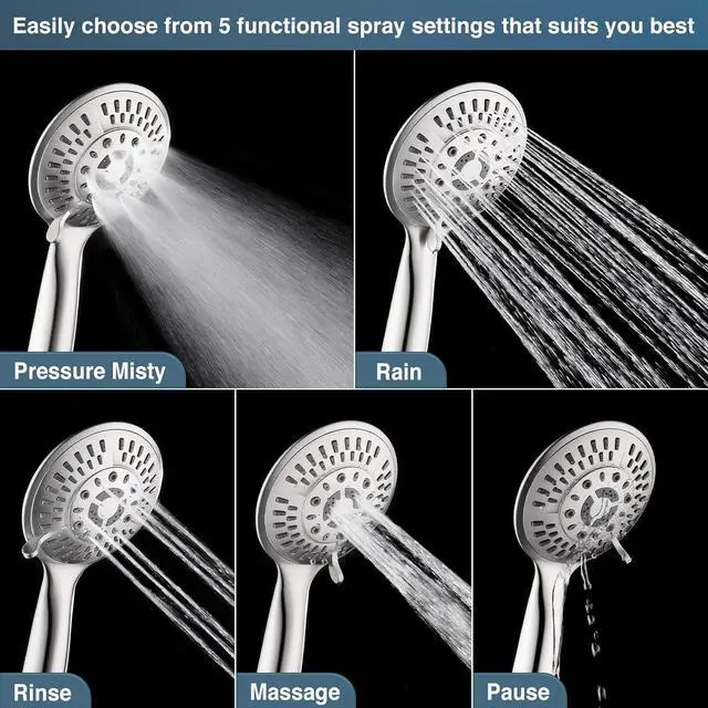 Alt view image 6 of 7 - BRIGHT SHOWERS Rain System Including 9 Inch Rainfall shower head and Handheld with Height Adjustable Holder, Solid Brass Rail and 60 Inch Long Stainless Steel Shower Hose