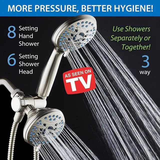 Alt view image 2 of 7 - Hotel Spa AquaCare As-Seen-On-TV High Pressure 48-setting Rain & Handheld 3-way Shower Head Combo - Anti-clog Nozzles/Tub, Tile & Pet Power Wash/Extra Long 6 ft. Hose/All Chrome Finish