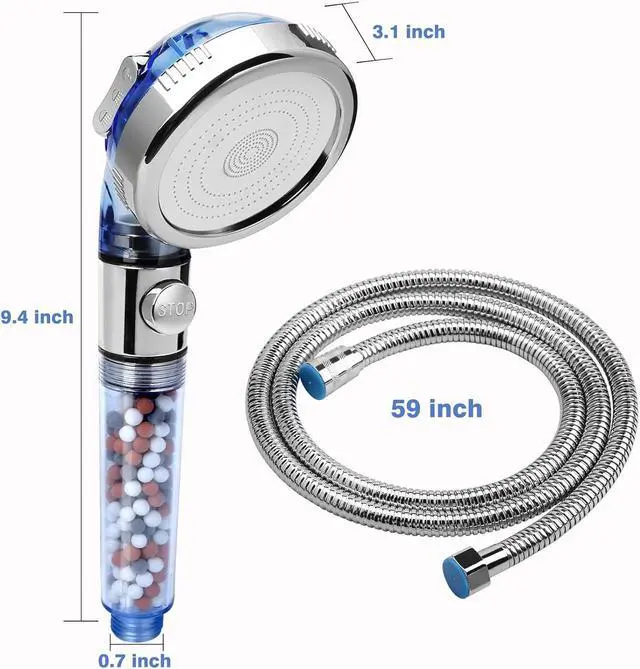Alt view image 2 of 7 - High Pressure Shower Head with Hose, REHAVE Water Saving RV Handheld Shower Head, Shower Sprayer, 3 Mode, Handheld Spray Showerheads for Dry Skin Hair Loss, Purifying Filtration Mineral Stone Beads