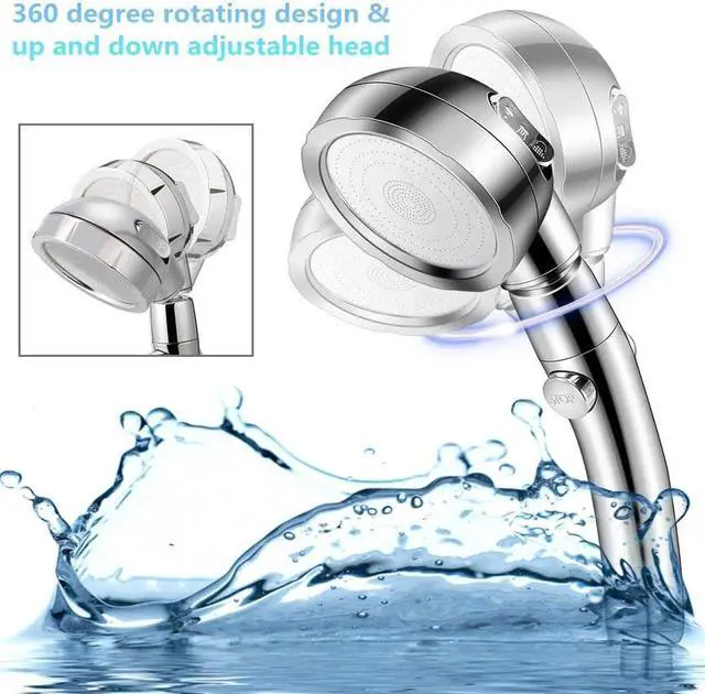 Alt view image 2 of 7 - Modern 3-Setting Detachable Shower Head with 59-Inch Hose, High Pressure Water Saving, 360 Rotating Adjustable Handheld Shower Head with ON/OFF Switch and 3 Spray Modes, Chrome Finish