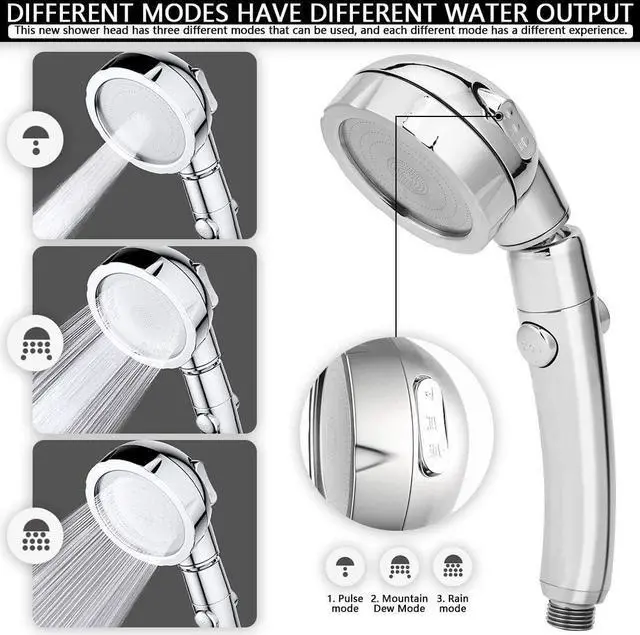 Alt view image 3 of 7 - Modern 3-Setting Detachable Shower Head with 59-Inch Hose, High Pressure Water Saving, 360 Rotating Adjustable Handheld Shower Head with ON/OFF Switch and 3 Spray Modes, Chrome Finish