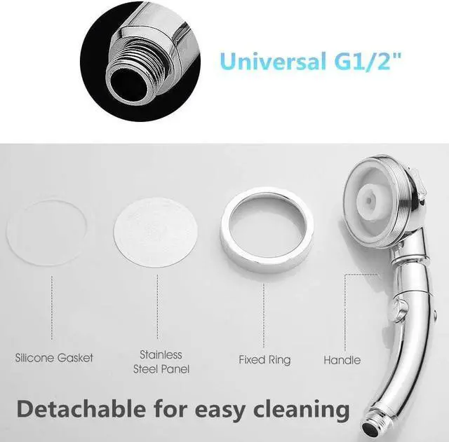 Alt view image 7 of 7 - Modern 3-Setting Detachable Shower Head with 59-Inch Hose, High Pressure Water Saving, 360 Rotating Adjustable Handheld Shower Head with ON/OFF Switch and 3 Spray Modes, Chrome Finish