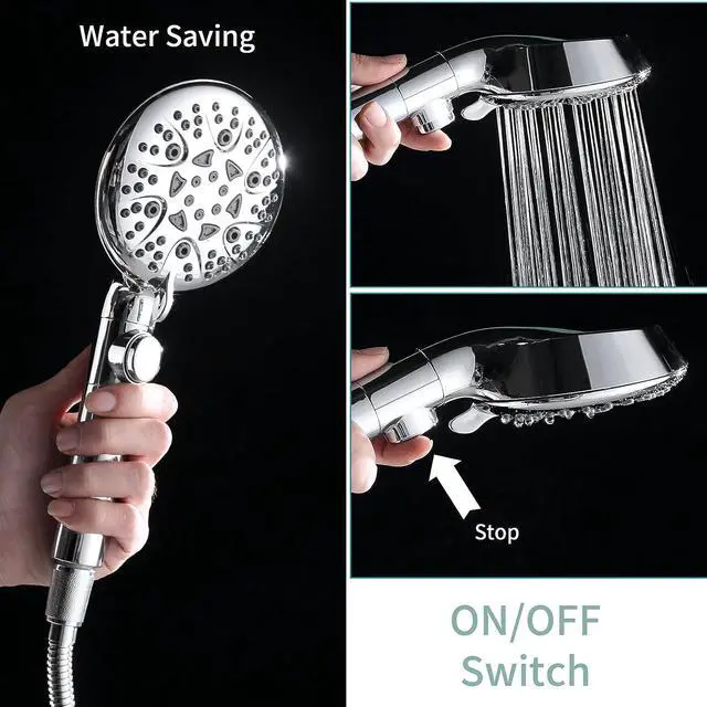 Alt view image 4 of 6 - Handheld Shower Heads with ON/OFF Switch,Extra Long 79-inch Hose 8 Spray Settings High Pressure Detachable Showerhead,Built-in Power Sprayer to Clean Pets, Adjustable Angle Bracket,Silver