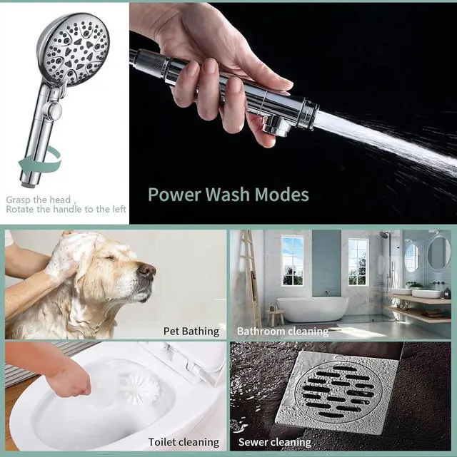 Alt view image 5 of 6 - Handheld Shower Heads with ON/OFF Switch,Extra Long 79-inch Hose 8 Spray Settings High Pressure Detachable Showerhead,Built-in Power Sprayer to Clean Pets, Adjustable Angle Bracket,Silver