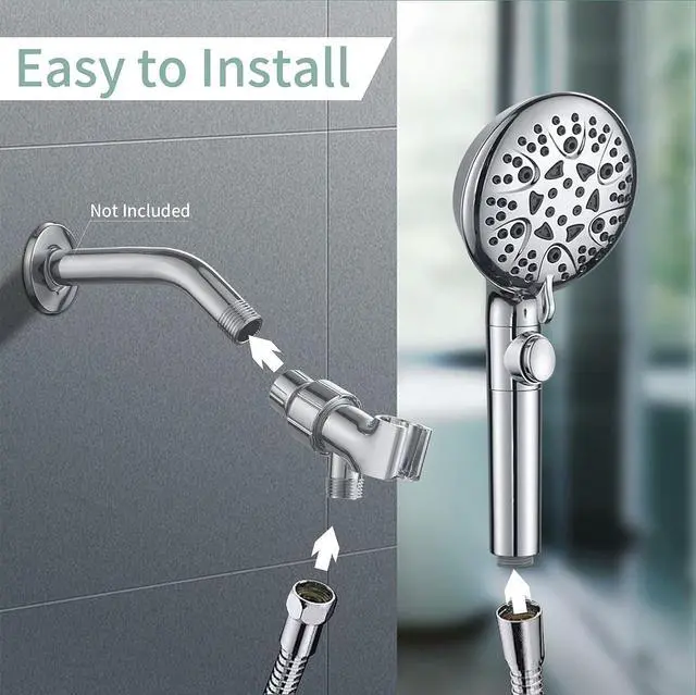 Alt view image 6 of 6 - Handheld Shower Heads with ON/OFF Switch,Extra Long 79-inch Hose 8 Spray Settings High Pressure Detachable Showerhead,Built-in Power Sprayer to Clean Pets, Adjustable Angle Bracket,Silver