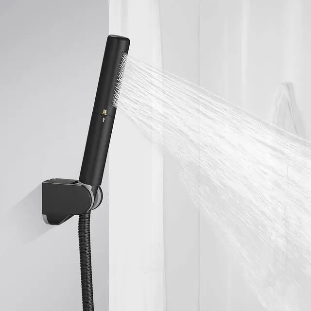 Alt view image 2 of 7 - Black Brass 2 In 1 Function Handheld Shower Head Set High Pressure 7 Inch Shower Head High Flow Hand Shower Wand with 59 Inch Hose Bracket Matte Black Finish