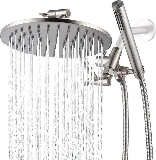 Main image of G-Promise All Metal Dual Shower Head Combo, 8 Inch Rainfall Shower Head, Handheld Spray Wand, Smooth 3-Way Diverter, with Adjustable Extension Arm, 71 Inches Long Hose (Brushed Nickel)
