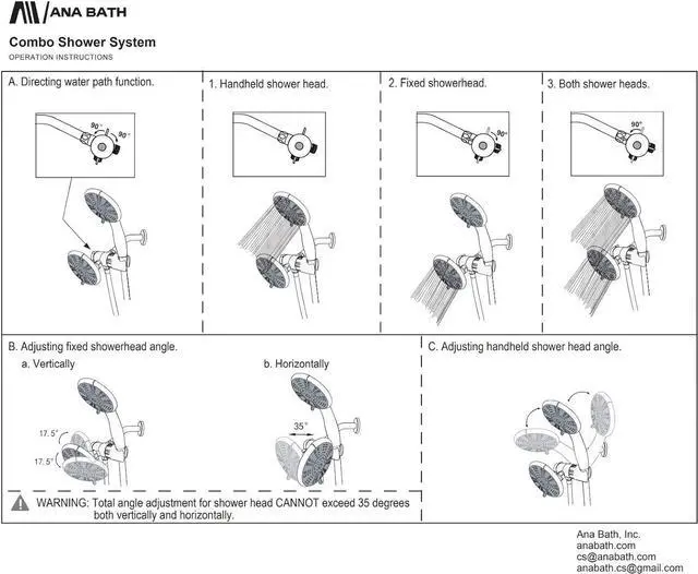 Alt view image 7 of 7 - 5-Inch Anti-Clog High Pressure 3-Way LARGE Dual Shower Head with Handheld Spray - 5-Spray Setting/BRASS CONNECTOR/5 Ft Stainless Steel Hose/All Chrome (SS5450CCP)