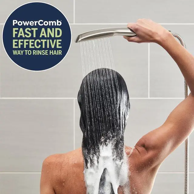 Alt view image 2 of 6 - Waterpik High Pressure Pulsating Shower Wand and Rain Shower Head Combo with Extra-Long 8-Foot Metal Hose, HairWand Pulse Spa System 12 Spray Modes for Hair and Body, Brushed Nickel