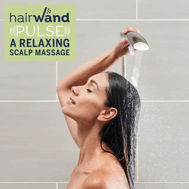 Alt view image 3 of 6 - Waterpik High Pressure Pulsating Shower Wand and Rain Shower Head Combo with Extra-Long 8-Foot Metal Hose, HairWand Pulse Spa System 12 Spray Modes for Hair and Body, Brushed Nickel