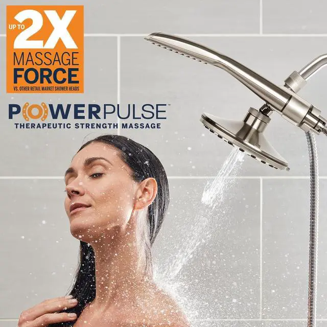Alt view image 5 of 6 - Waterpik High Pressure Pulsating Shower Wand and Rain Shower Head Combo with Extra-Long 8-Foot Metal Hose, HairWand Pulse Spa System 12 Spray Modes for Hair and Body, Brushed Nickel