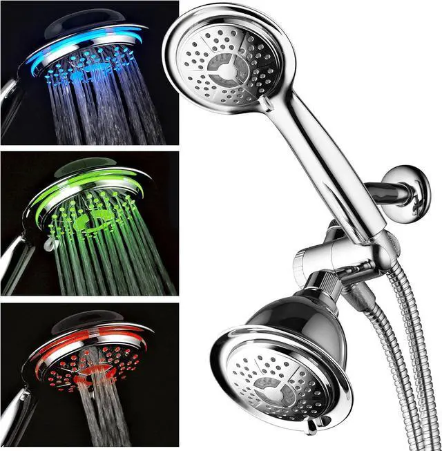Alt view image 3 of 7 - Dream Spa All Chrome 3-way LED Shower Head Combo with Air Jet LED Turbo Pressure-Boost Nozzle Technology. Color of LED lights changes automatically according to water temperature