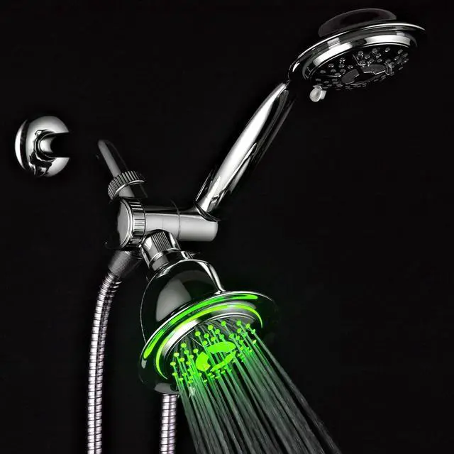 Alt view image 6 of 7 - Dream Spa All Chrome 3-way LED Shower Head Combo with Air Jet LED Turbo Pressure-Boost Nozzle Technology. Color of LED lights changes automatically according to water temperature