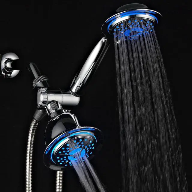 Alt view image 5 of 7 - Dream Spa All Chrome 3-way LED Shower Head Combo with Air Jet LED Turbo Pressure-Boost Nozzle Technology. Color of LED lights changes automatically according to water temperature