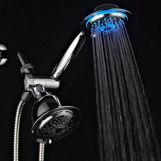 Alt view image 7 of 7 - Dream Spa All Chrome 3-way LED Shower Head Combo with Air Jet LED Turbo Pressure-Boost Nozzle Technology. Color of LED lights changes automatically according to water temperature