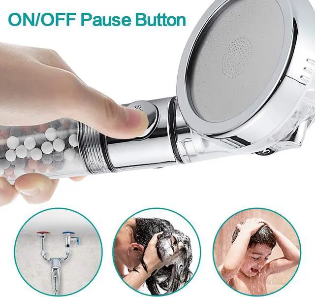 Alt view image 3 of 7 - MIAOHUI Zenbody Shower Head with Filter Beads, 3 Modes Shower Envy Showerhead with On Off Switch, Handheld Eco Water Spa Shower Head with Hose, Adjustable Bracket, Self-adhesive Holder