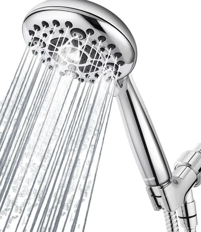 Main image of 6 Spray Modes High Pressure Handheld Showerhead Set Upgraded 5 Inches Shower Head with Handheld Spray Premium Chrome Handheld Shower Head 60 Inches Stainless Steel Hose-1-Min Install