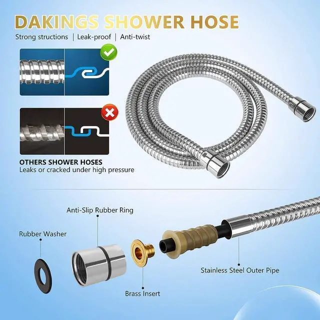 Alt view image 4 of 7 - 6 Spray Modes High Pressure Handheld Showerhead Set Upgraded 5 Inches Shower Head with Handheld Spray Premium Chrome Handheld Shower Head 60 Inches Stainless Steel Hose-1-Min Install