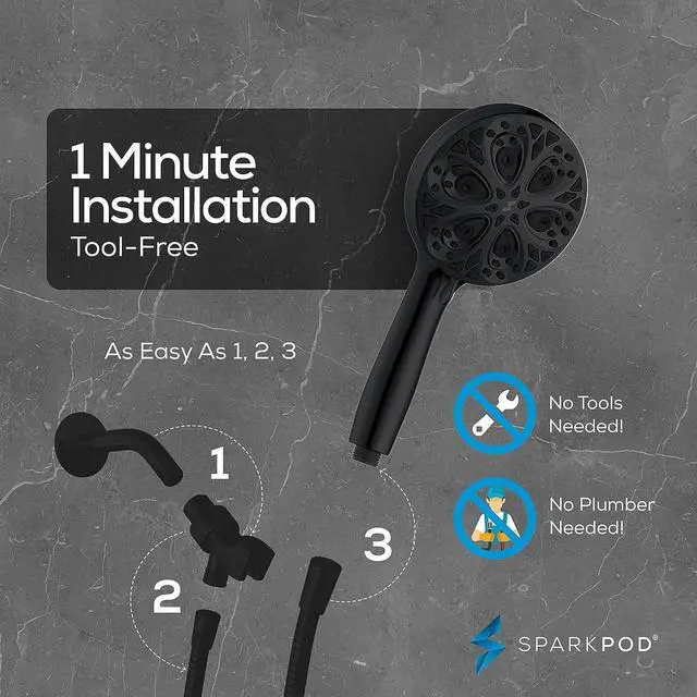 Alt view image 4 of 7 - 10-Mode Handheld Shower Head with Hose - 5 High Pressure Shower Head Set with Touch-to-Clean Nozzles Built-In Power Jet Stainless Steel 6ft Hose & Bracket (Midnight Black Matte)