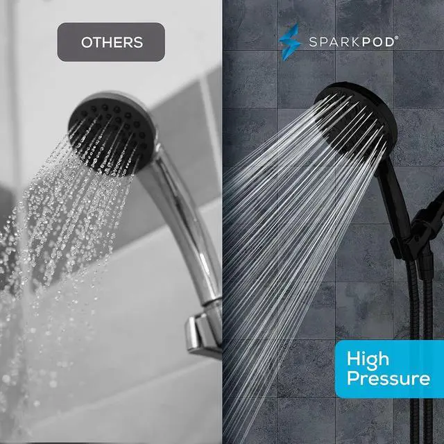 Alt view image 5 of 7 - 10-Mode Handheld Shower Head with Hose - 5 High Pressure Shower Head Set with Touch-to-Clean Nozzles Built-In Power Jet Stainless Steel 6ft Hose & Bracket (Midnight Black Matte)