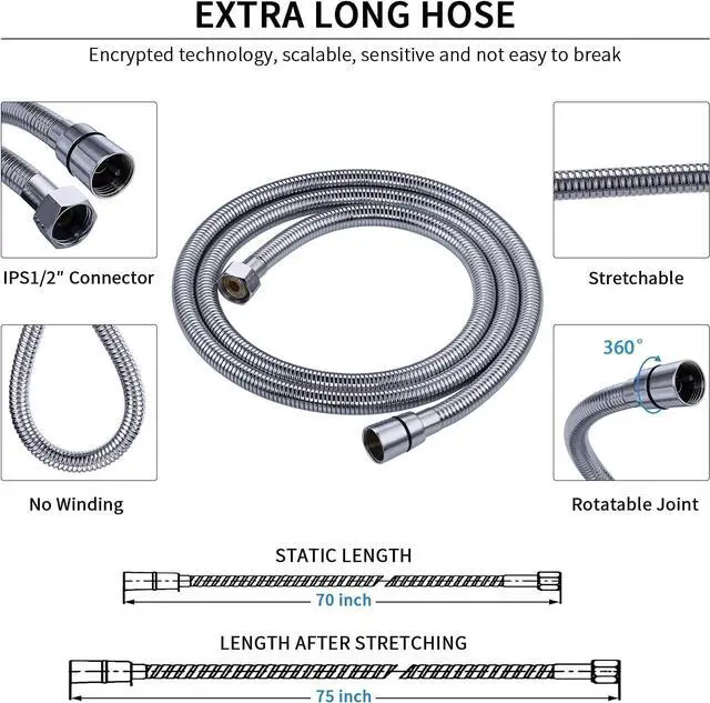Alt view image 6 of 6 - G-Promise Handheld Shower Head High Pressure 6 Spray Settings, Detachable Hand Held Showerhead 4.9 Inch Face with Extra Long Flexible Hose and Metal Adjustable Bracket