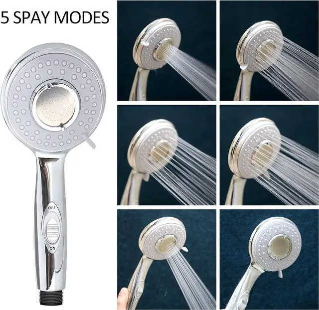 Alt view image 5 of 7 - RV Shower Head with Hose and on off switch - High pressure shower head replacement for Bath roomRVMotor homeBoatTravel Trailer and Camper - with Stainless Steel 60'' Hose and bracket