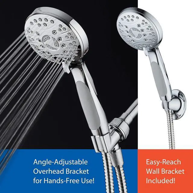 Alt view image 6 of 7 - for California - High Pressure 6-setting Luxury Handheld Showerhead Extra Long 6 Ft Stainless Steel Hose Anti Clog Jets Anti Slip Grip Top US Brand Extra Wall Bracket - Chrome Finish
