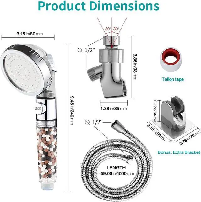 Alt view image 6 of 7 - MIAOHUI Zenbody Shower Head with Filter Beads, 3 Modes Shower Envy Showerhead with On Off Switch, Handheld Eco Water Spa Shower Head with Hose, Adjustable Bracket, Self-adhesive Holder