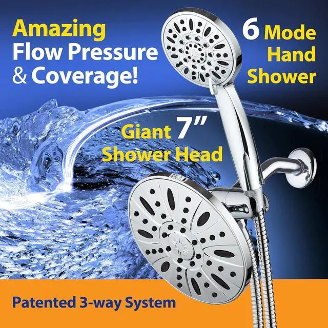Alt view image 2 of 7 - AquaDance 7" Premium High Pressure 3-Way Rainfall Combo Combines The Best of Both Worlds-Enjoy Luxurious Rain Showerhead and 6-Setting Hand Held Shower Separately or Together, Chrome