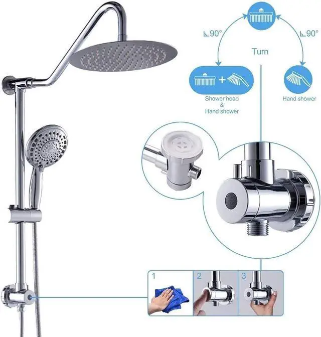 Alt view image 4 of 7 - Sarlai Shower Head Combo - Dual Rainfall & Handheld, Stainless Steel 10 Inch, 5-Setting Sprayer, Chrome Finish