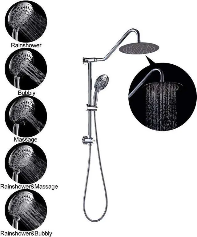 Alt view image 6 of 7 - Sarlai Shower Head Combo - Dual Rainfall & Handheld, Stainless Steel 10 Inch, 5-Setting Sprayer, Chrome Finish