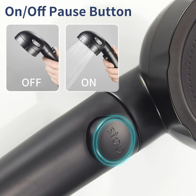 HANLIAN High Pressure Shower Head with Pause Function, 3 Spray Settings ...
