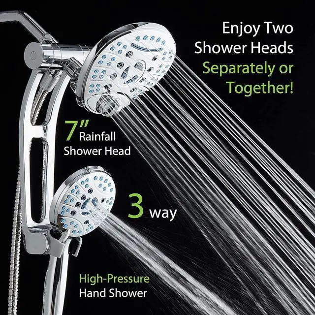 Alt view image 2 of 7 - Hotel Spa AquaCare As-Seen-On-TV High Pressure Handheld/Rain 80-mode 3-way Shower Head Combo with Adjustable Arm - Anti-clog Nozzles, Tub & Pet Power Wash, 6 ft. Hose, All Chrome Finish