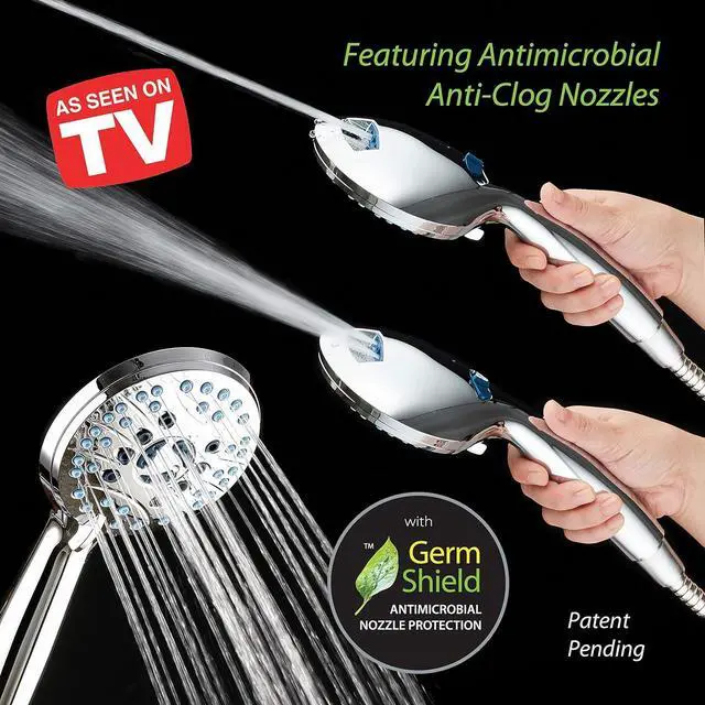 Alt view image 3 of 7 - Hotel Spa AquaCare As-Seen-On-TV High Pressure Handheld/Rain 80-mode 3-way Shower Head Combo with Adjustable Arm - Anti-clog Nozzles, Tub & Pet Power Wash, 6 ft. Hose, All Chrome Finish