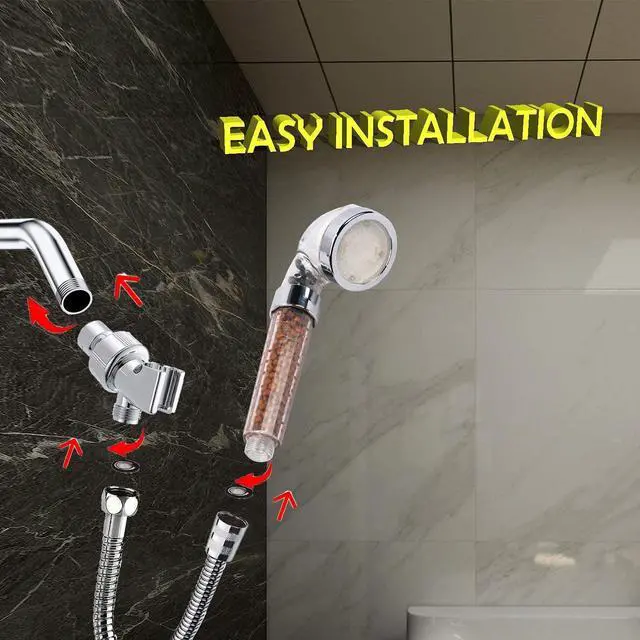 Alt view image 4 of 5 - LED Shower Head Handheld with Hose,Replacement Filter and Shower BracketRainfall 7 Colors Changing High Pressure Spray Filter Showerheads Waterproof Lights for Hard Water