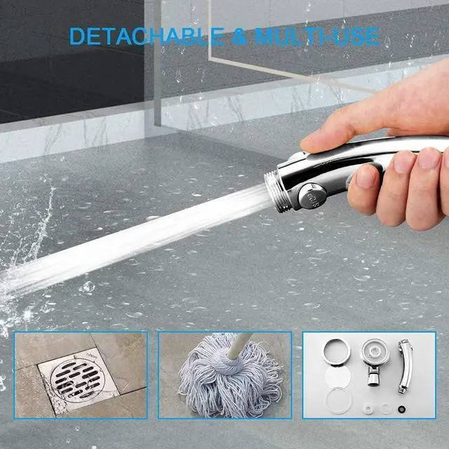 Alt view image 5 of 7 - Modern 3-Setting Detachable Shower Head with 59-Inch Hose, High Pressure Water Saving, 360 Rotating Adjustable Handheld Shower Head with ON/OFF Switch and 3 Spray Modes, Chrome Finish