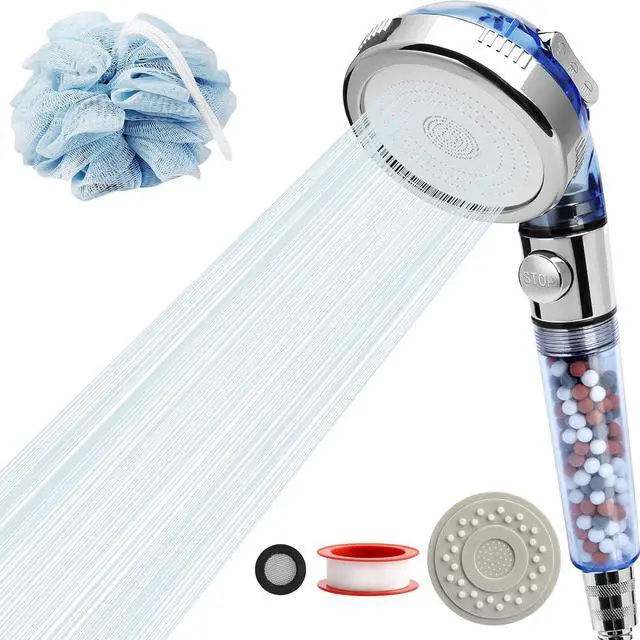 Main image of REHAVE Jetting Shower Head, Modern Style, 3 Mode Shower Sprayer, High Pressure, Polished Finish, ABS Material, Mineral Stone Beads, 1 Spray Setting, 1.5" Diameter