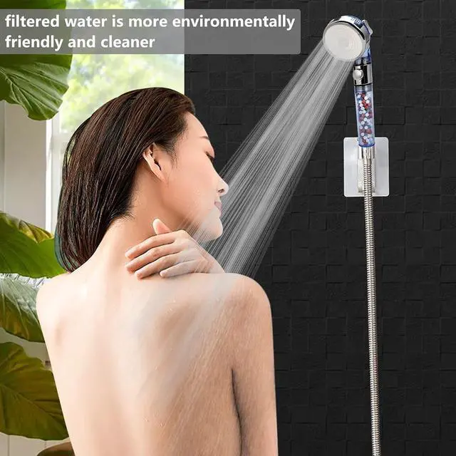 Alt view image 2 of 7 - REHAVE Jetting Shower Head, Modern Style, 3 Mode Shower Sprayer, High Pressure, Polished Finish, ABS Material, Mineral Stone Beads, 1 Spray Setting, 1.5" Diameter