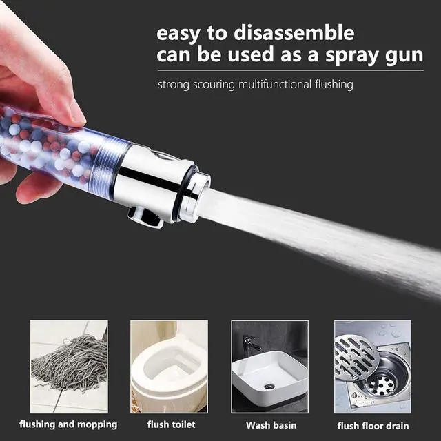 Alt view image 3 of 7 - REHAVE Jetting Shower Head, Modern Style, 3 Mode Shower Sprayer, High Pressure, Polished Finish, ABS Material, Mineral Stone Beads, 1 Spray Setting, 1.5" Diameter