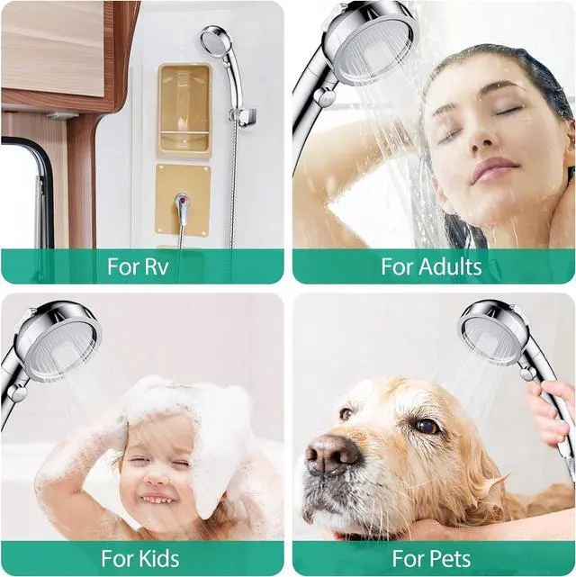 Alt view image 6 of 7 - High Pressure Shower Head with Handheld, On Off Shower for RV with Stop Button and 3 Modes, Detachable Water Saving Shower Head with Hose and Self-Adhesive Bracket (Chrome)