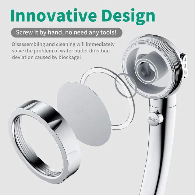 Alt view image 7 of 7 - High Pressure Shower Head with Handheld, On Off Shower for RV with Stop Button and 3 Modes, Detachable Water Saving Shower Head with Hose and Self-Adhesive Bracket (Chrome)