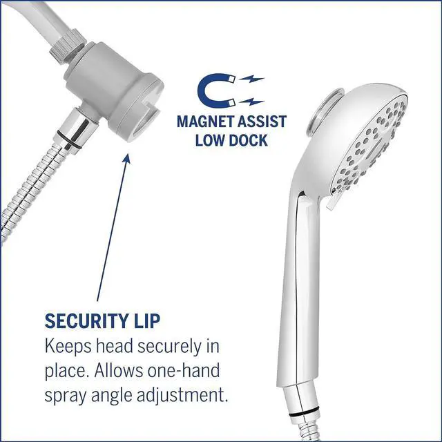 Alt view image 3 of 7 - Waterpik Magnetic Dual Dock Adjustable Height Hand Held Shower Head With 5-Foot Metal Hose and PowerPulse Shower Massage, Chrome QMK-753ME