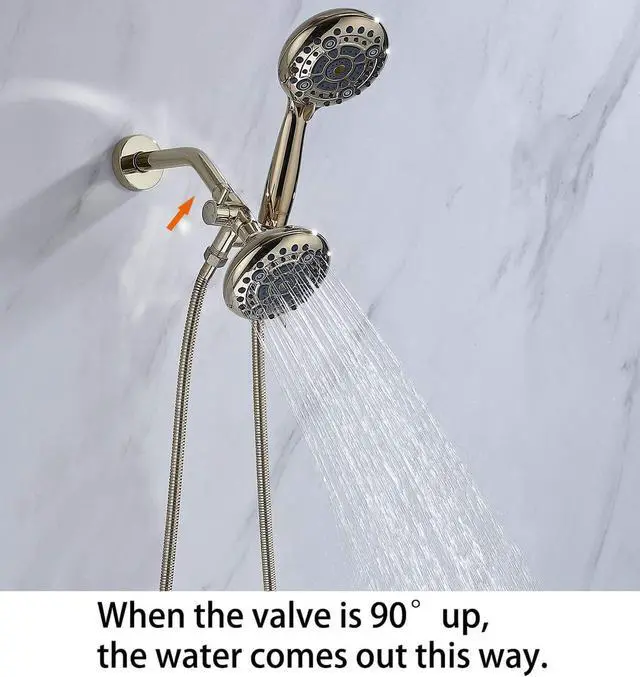 Alt view image 5 of 7 - G-Promise High Pressure Dual Shower Head Combo, 72 Inches Flexible Stainless Steel Hose, 3-Way Solid Brass Diverter Bracket (Polished Brass)