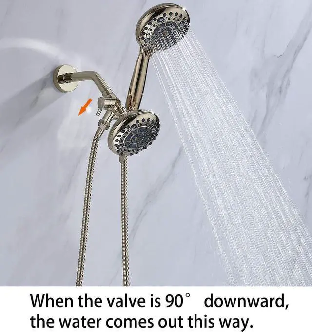 Alt view image 7 of 7 - G-Promise High Pressure Dual Shower Head Combo, 72 Inches Flexible Stainless Steel Hose, 3-Way Solid Brass Diverter Bracket (Polished Brass)